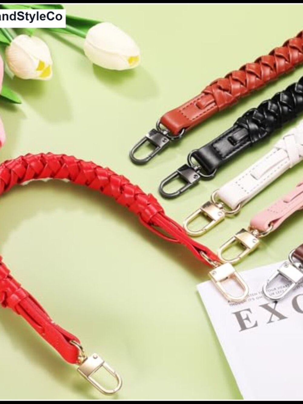 Braided Purse Strap PU Leather Replacement Handle Short Handbag - Picture 4 of 6